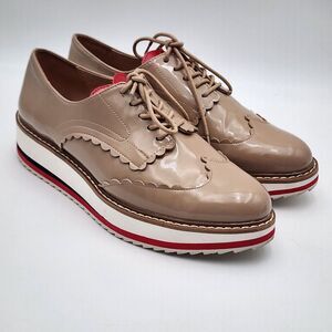 Zara Oxford Shoes Women's 38 / 7.5 Tan Nude‎ Patent Leather  Platform Lace
